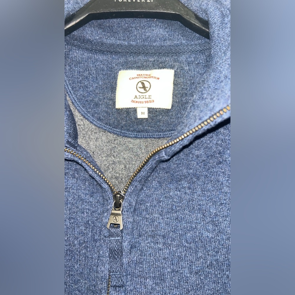 Aigle Men's Heathered Blue Zip-Up Sweater